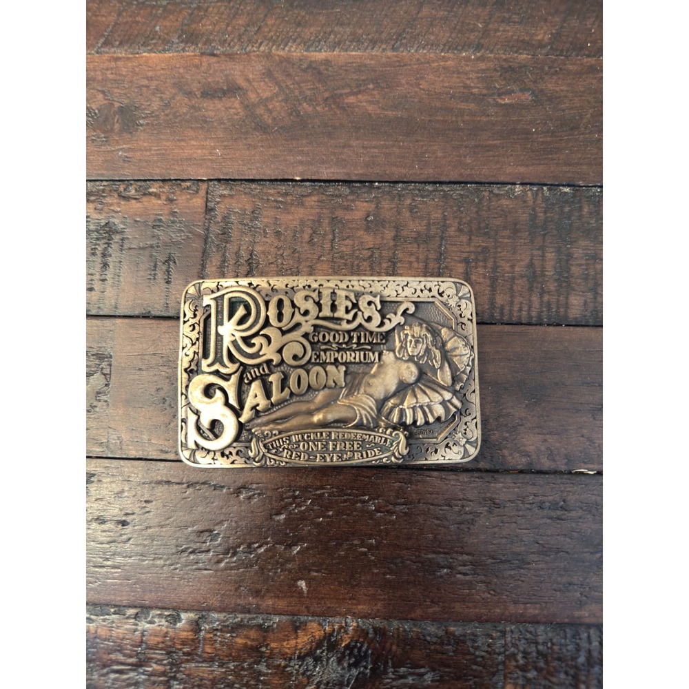 Vintage Rosies Saloon Belt Buckle Solid Brass Award Design Medals Novelty Buckle